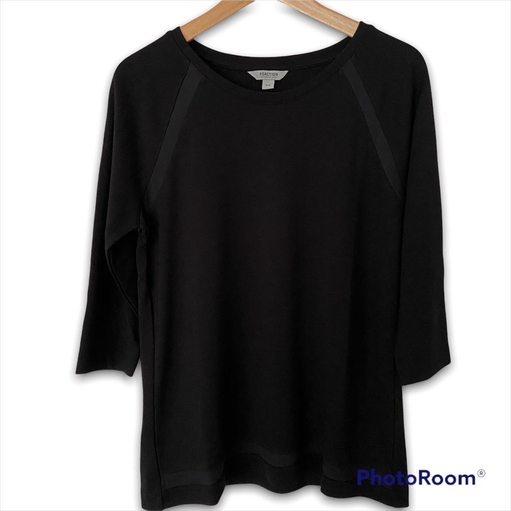 KENNETH COLE REACTION MESH INLAY 3/4 LENGTH SLEEVE BLACK TOP, LADIES MEDIUM